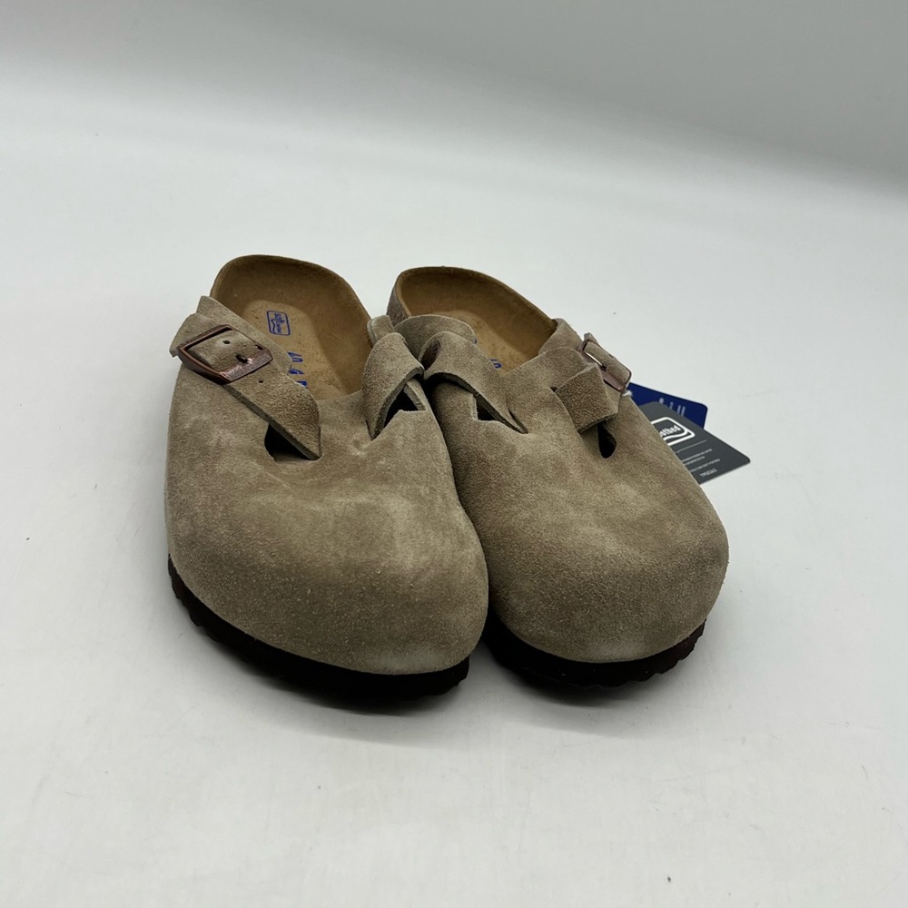 Birkenstock Boston Women 9 Men 7 Narrow Taupe Suede Clogs Slip On Shoes - Picture 2 of 16